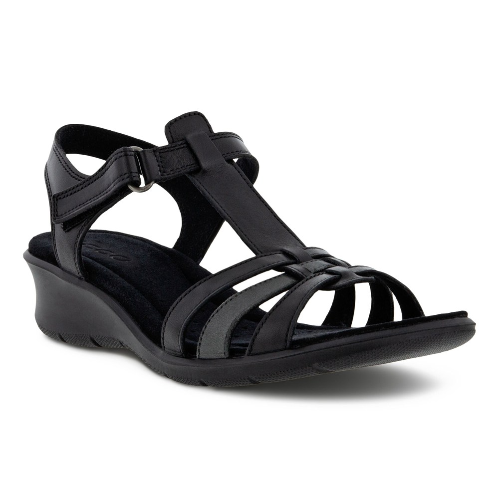 ECCO Womens Sandals Black - Finola T-Bar Strap - EYH-197264